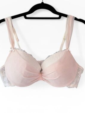 Adore Me Clairabelle Push Up Demi Bra Soft Pink White Size 38C NWT